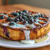 Golden sourdough waffles studded with juicy blueberries and lemon zest, served with creamy maple yogurt and fresh berries for a bright, tangy breakfast.