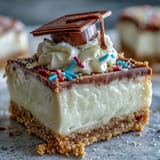 Festively decorated Easy Graduation Cheesecake Bites, a sweet graduation party dessert.