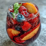 Fruity, refreshing alcohol-free sangria mocktail ready for a hot summer day.