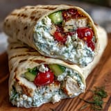 Tzatziki chicken wraps layered with fresh ingredients and creamy sauce.
