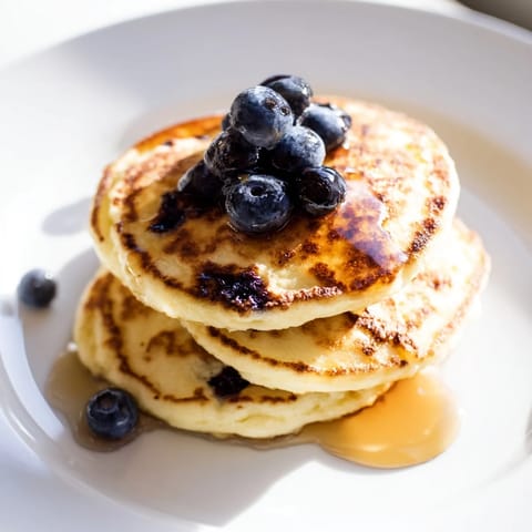 A close-up of light and airy cottage cheese pancakes, perfect for a satisfying breakfast.