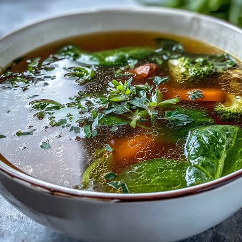 Bright Collagen-Boosting Broth Bowl brimming with tender veggies, ready to serve now.