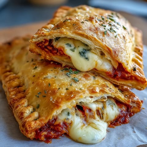 Freshly baked High Protein Pizza Hot Pockets resting on a cooling rack, steam gently rising from the melty, low-fat mozzarella and savory pizza sauce visible inside a crispy crust.