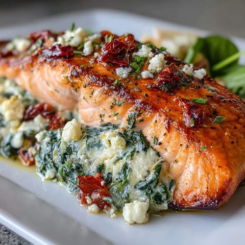 Baked Stuffed Salmon Spinach Feta