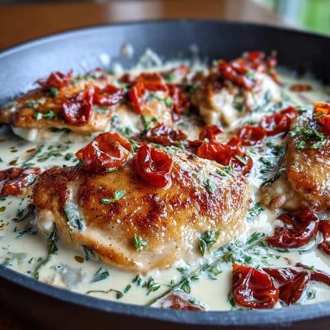Creamy Pepperoncini Chicken Skillet with golden chicken in tangy pepperoncini cream sauce.