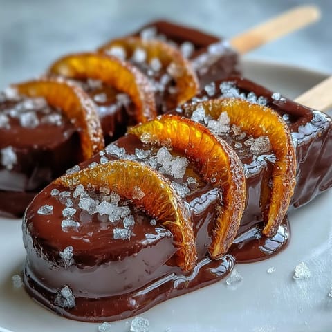 Decadent dark chocolate stirrers with bright candied orange peel, sea salt, and wooden sticks for an elegant treat.  