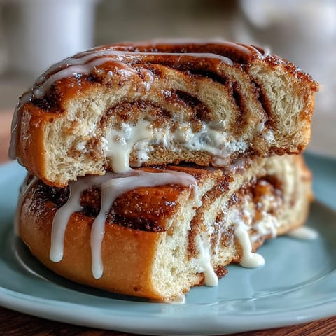 Wholesome cinnamon swirl protein bagels topped with a creamy vanilla Greek yogurt glaze, perfect for a high-protein breakfast.