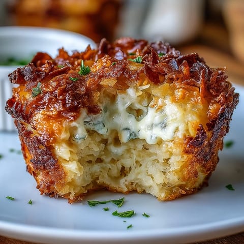 Cheesy potato muffin cups baked to golden perfection with creamy filling