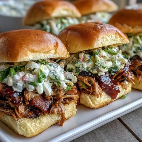 Festive BBQ baby shower sliders with smoky pulled pork and crunchy coleslaw, perfect for party platters.  