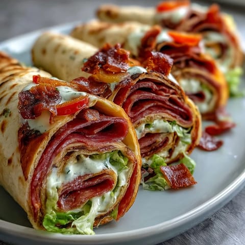 Italian Sub Pinwheel Wraps arranged on a white platter with colorful layers of meat, cheese, and vegetables visible in each spiral slice.