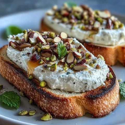 Golden artisanal bread topped with sweet honey and crunchy pistachios.