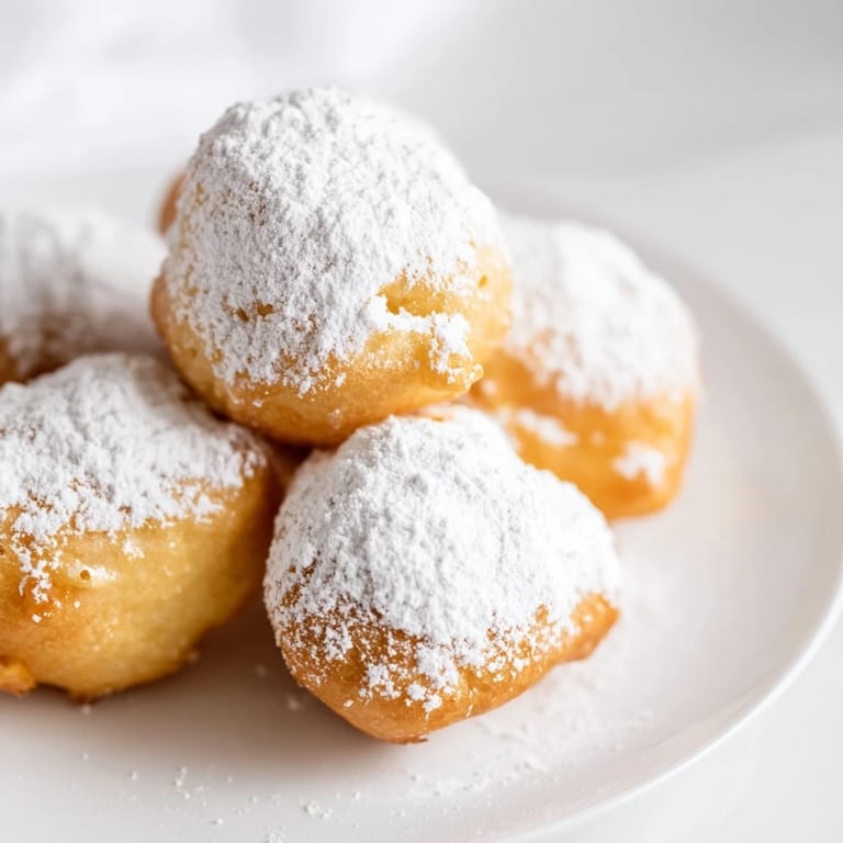 Close-up of fluffy Italian-American zeppole, showcasing their crispy exterior and delightful soft inside.