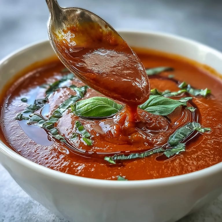 Comforting tomato and basil soup, rich with olive oil, perfect for cozy nights.