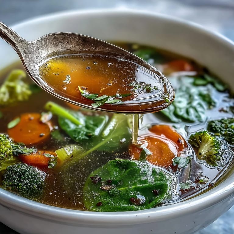 Comforting bowl of Collagen-Boosting Broth, featuring nourishing bone broth and greens.