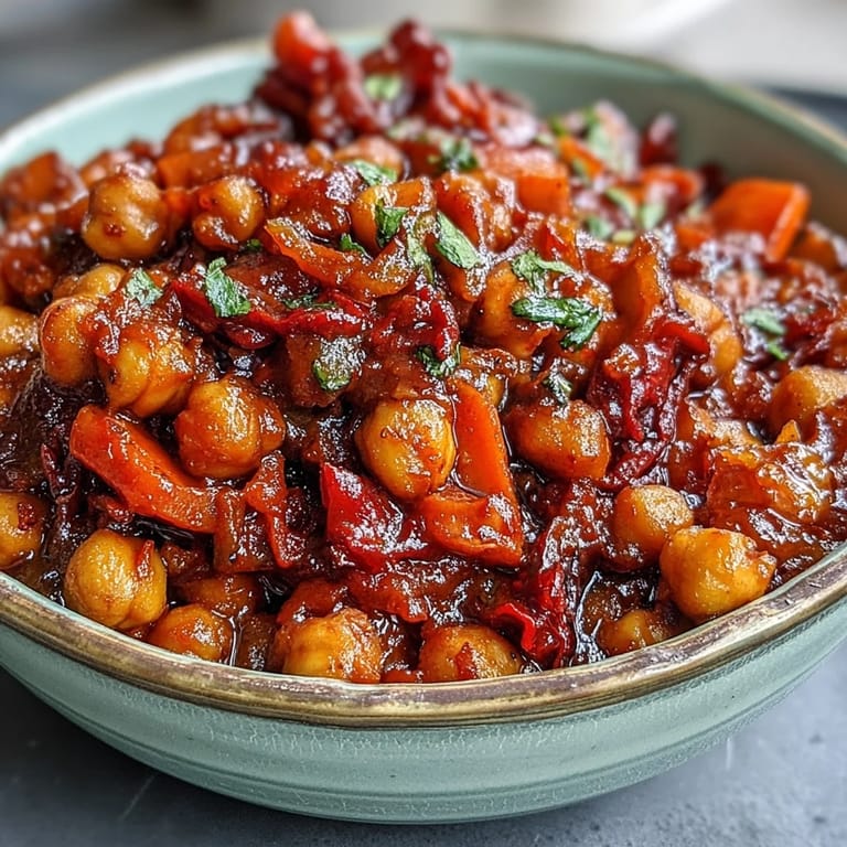 A serving of Spicy Chickpea Stew in a white bowl, ready to be enjoyed with crusty bread.