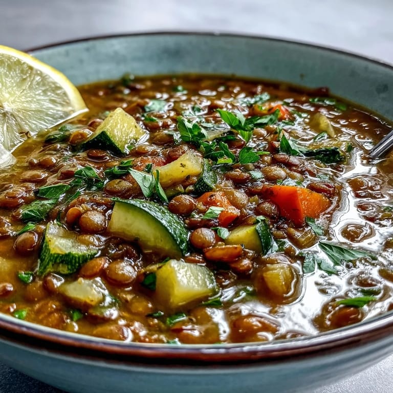 A rustic pot of hearty Lentil Soup simmering with cumin and smoked paprika for warmth.
