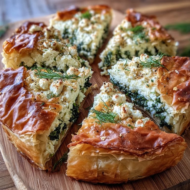 A rustic presentation of Feta and Kale Börek served warm, perfect for a light lunch or appetizer with a side salad.