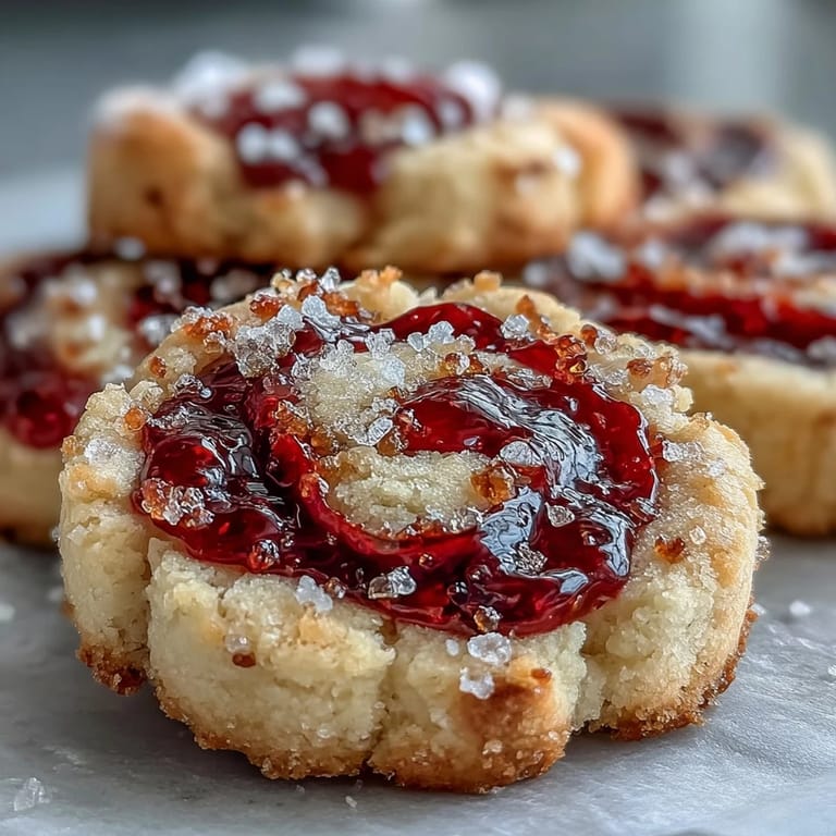 Soft, buttery Raspberry Swirl Shortbread Cookies are arranged on a wire rack with a dusty sugar topping.