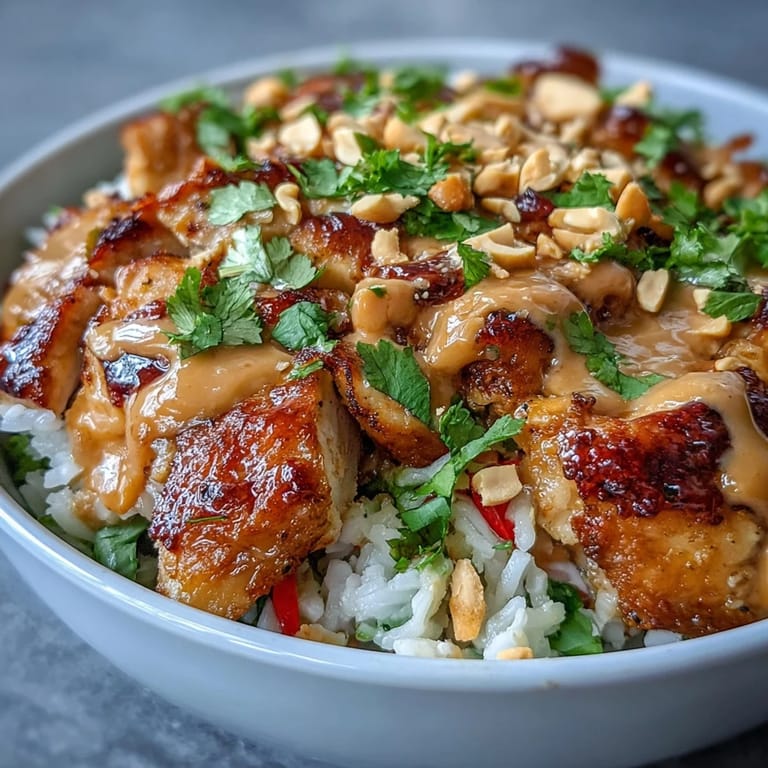 An overhead shot of a nutritious Peanut Chicken Protein Bowl with shredded carrots, purple cabbage, and a lime wedge on the side.