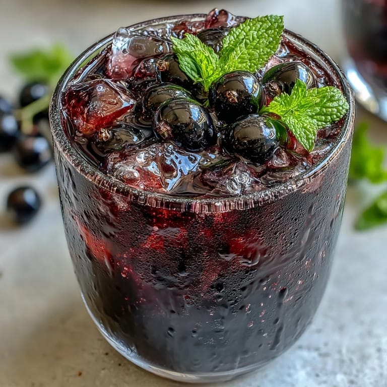 Refreshing Black Currant It Berry Celebration Drink infused water with lemon slices and mint, served over ice.