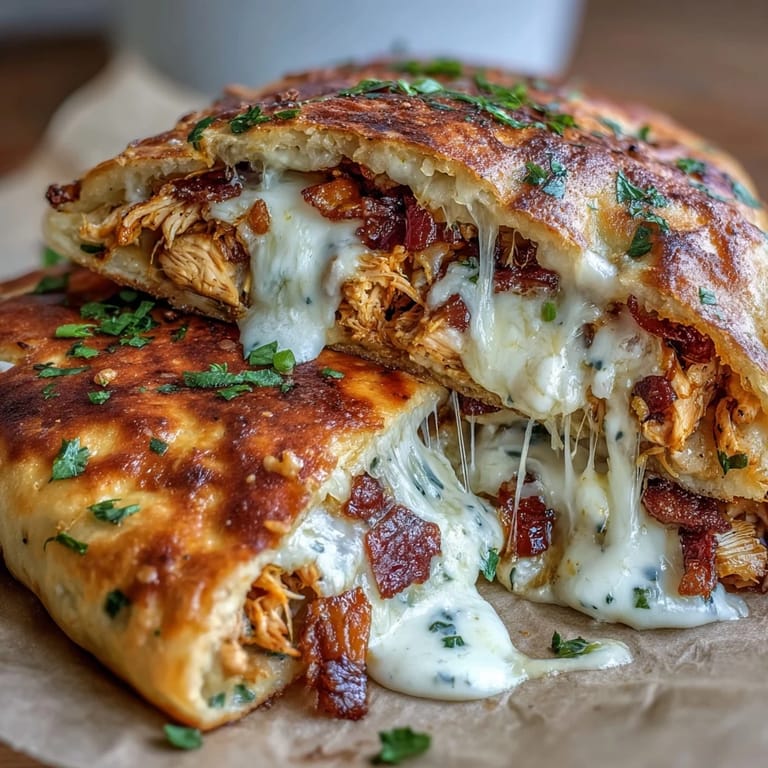Grilled golden Ranch Crack Chicken Stuffed Naan with melted cheese and bacon.