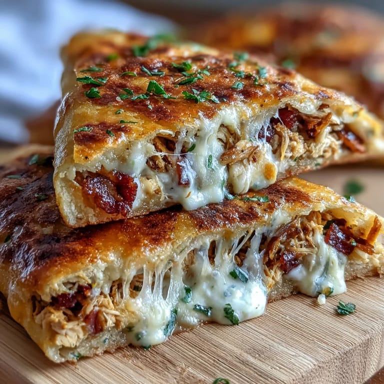 Warm Ranch Crack Chicken Stuffed Naan cut into wedges, served with fresh ranch.