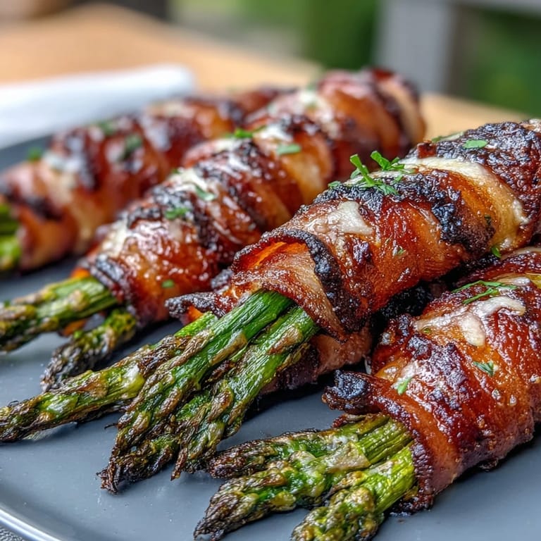 Crispy bacon bundles encasing tender asparagus, finished with melted Parmesan—an easy, gluten-free keto recipe for any meal.