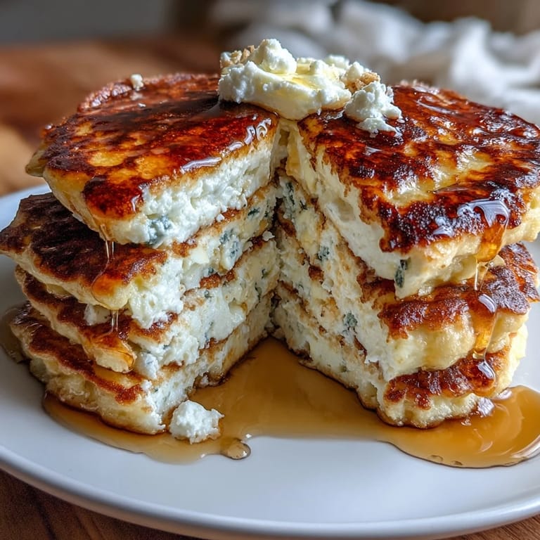 Light and protein-rich cottage cheese pancakes cooked to perfection, garnished with a sprinkle of cinnamon and a dollop of whipped cream.
