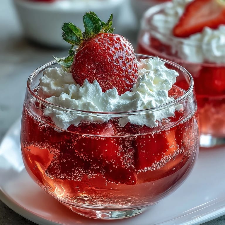 Chilled strawberry champagne jello shots with a playful twist, perfect for Valentine's Day celebrations and party snacks.
