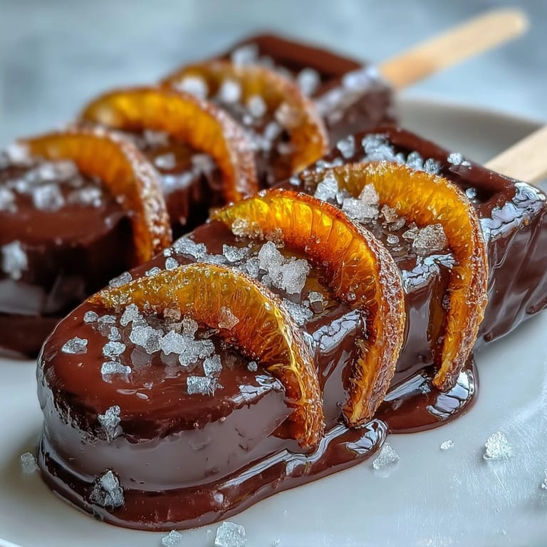 Decadent dark chocolate stirrers with bright candied orange peel, sea salt, and wooden sticks for an elegant treat.  