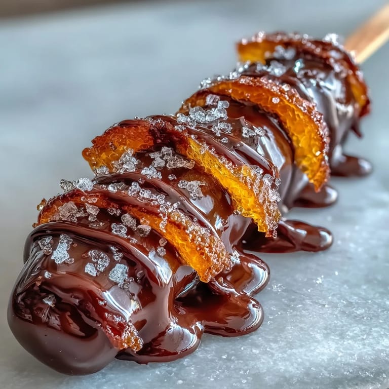 Elegant candied orange hot chocolate stirrers made with dark chocolate, citrus peel, and a hint of sea salt.