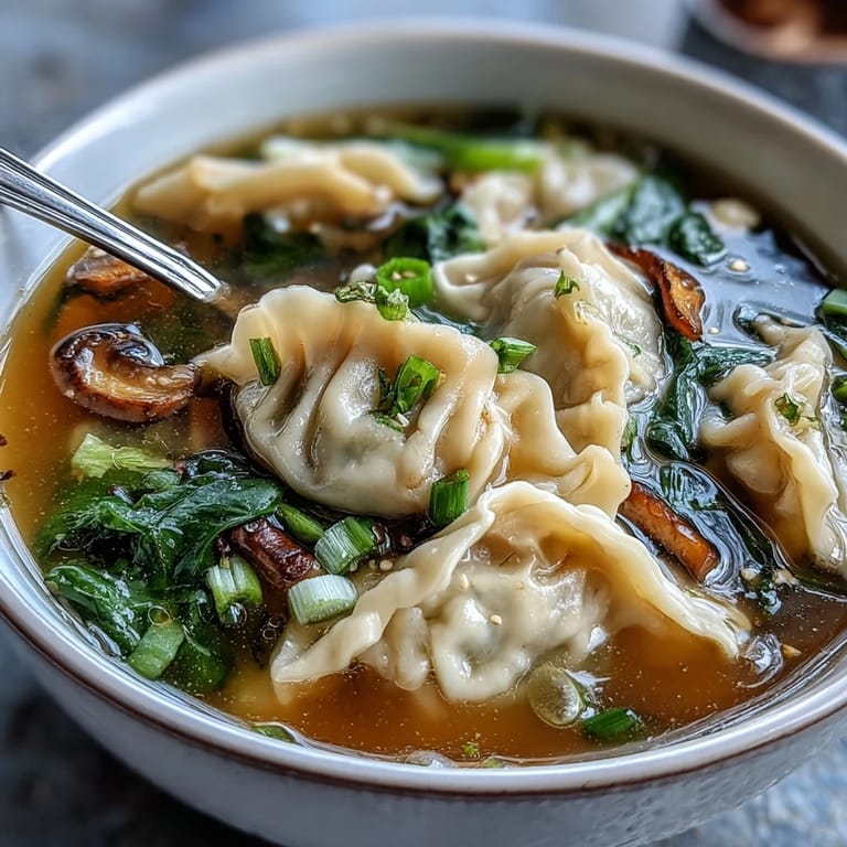 Fragrant Asian Dumpling Soup with tender dumplings, crisp bok choy, and warming ginger in a savory broth.