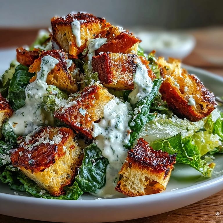 Golden, garlicky sourdough croutons top this classic Caesar salad, adding irresistible texture and flavor.  