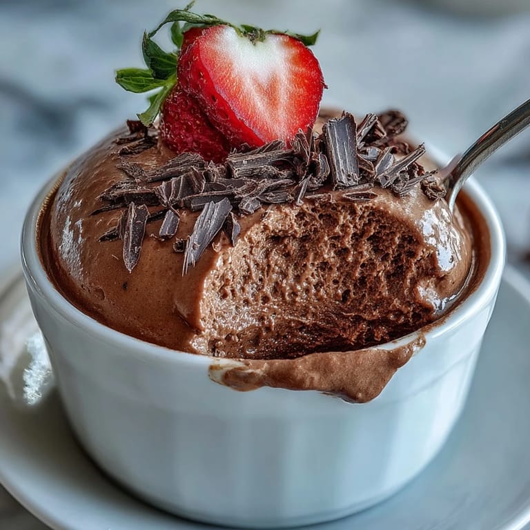 Rich dark chocolate mousse cups layered with protein-packed cottage cheese and Greek yogurt.