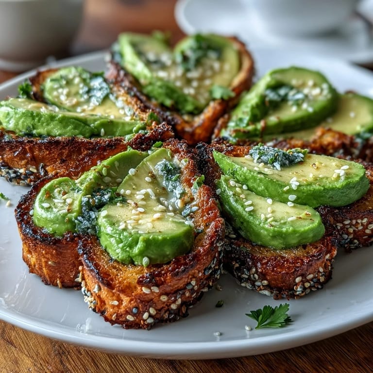 Creamy avocado slices shaped like shamrocks topped with crunchy everything bagel seasoning on toasted sourdough, perfect for a vibrant brunch or snack.
