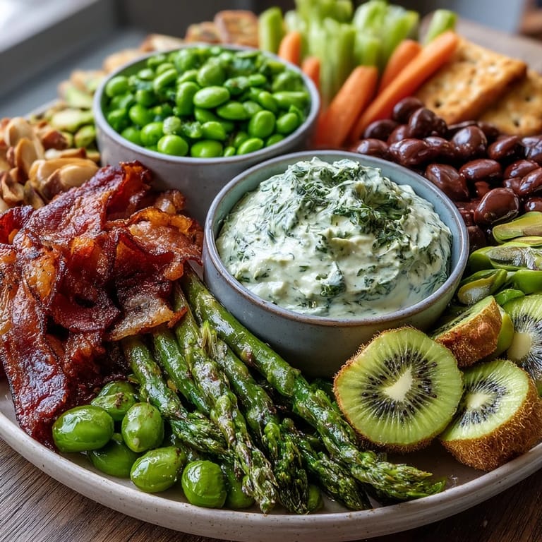 Celebrate St. Patricks Day with a colorful platter of green dips, crunchy vegetables, and sweet treats, perfect for sharing.