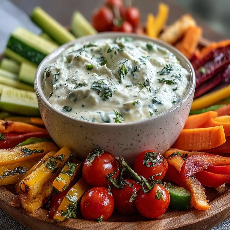 Crisp veggies paired with homemade Greek yogurt ranch dip, a refreshing and nutritious snack for any occasion.