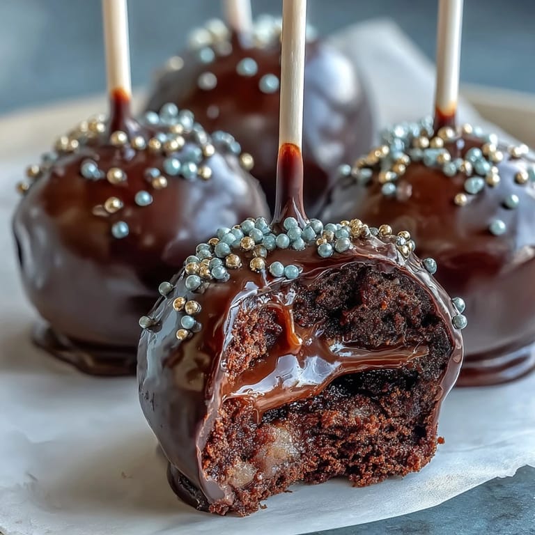 Chocolate cake pops shaped like pots, decorated with shimmering gold sprinkles and green shamrock accents for a lucky treat.