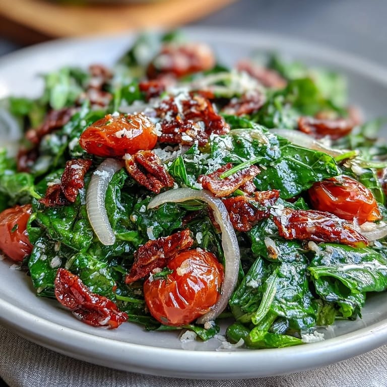 Fresh dandelion greens paired with cherry tomatoes, lemon vinaigrette, and Parmesan for a crisp, flavorful salad.