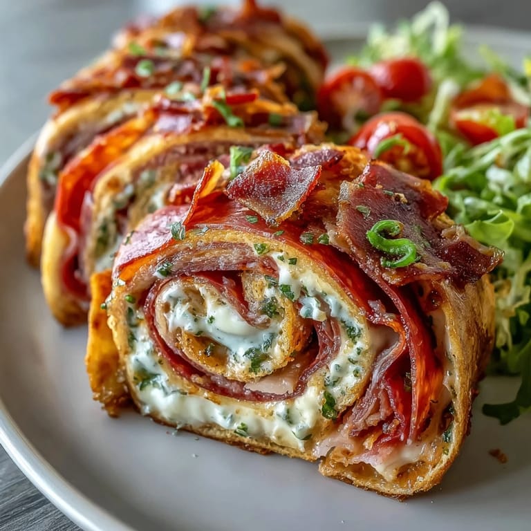 Close-up of Italian Sub Pinwheel Wraps showing vibrant red peppers, green lettuce, and layered meats wrapped in soft flour tortillas.