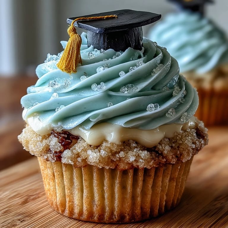 Celebrate graduation with these adorable vanilla cupcakes, each crowned with a tiny fondant mortarboard and colorful tassel for a festive dessert.