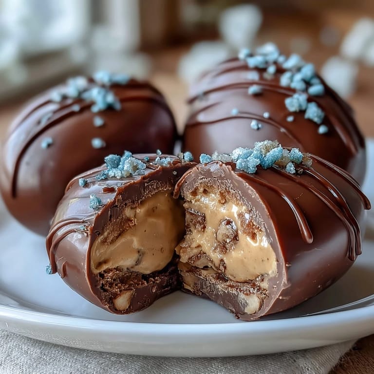 Rich chocolate-dipped peanut butter Easter eggs with optional sprinkles, ideal for springtime gatherings and gift-giving.