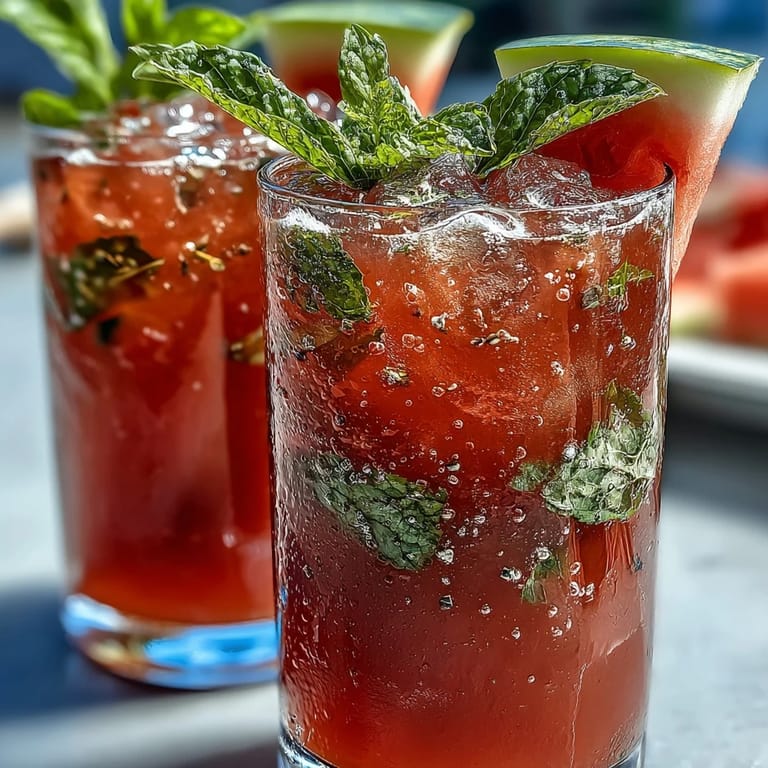 Refreshing watermelon mint lemonade served in a pitcher, garnished with lemon slices and mint sprigs.
