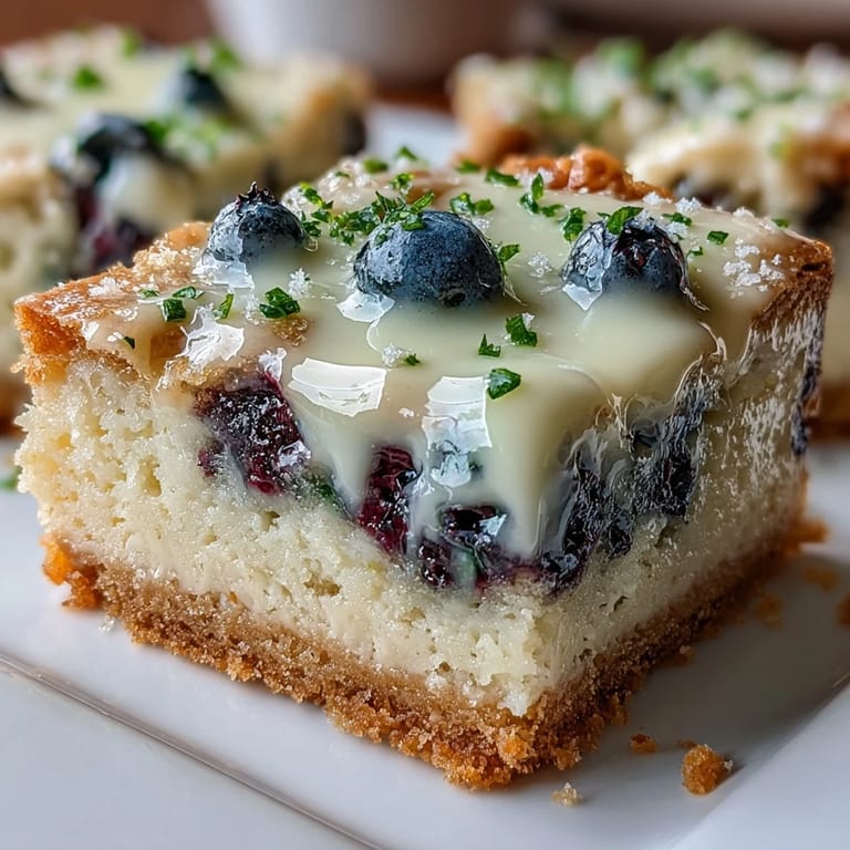 Gooey blondies overflowing with blueberries, lemon zest, and melted white chocolate.