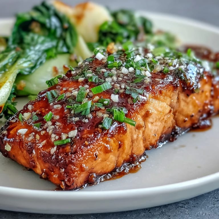 Tender Miso Glazed Salmon with vibrant, garlicky sesame bok choy centerpiece.