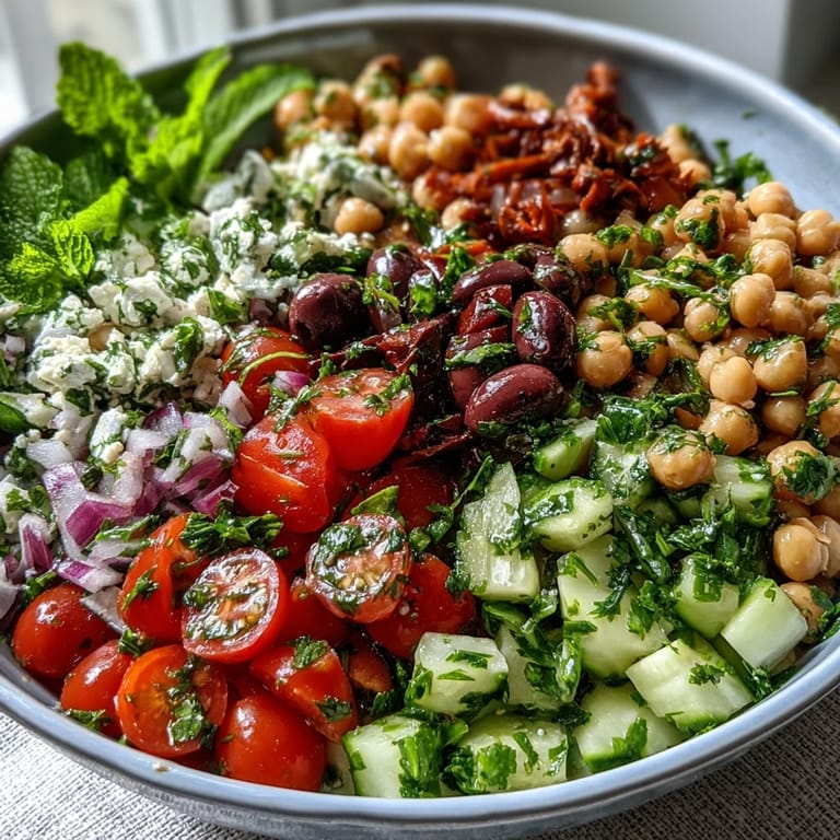Hearty Mediterranean Chickpea Salad pictured, perfect for lunch or a flavorful side dish.