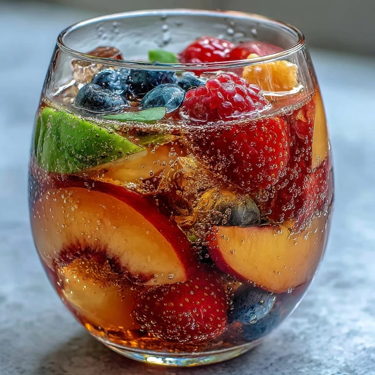 Sip this delicious peach and berry sangria mocktail, perfect for parties.