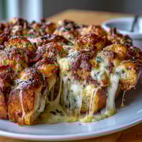 Savory ham and cheese croissant bake casserole with golden, buttery croissants, melty Gruyère, and smoky ham in a rich egg custard.