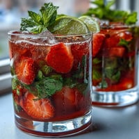 A vibrant pitcher of strawberry mint mocktail with fresh berries, mint leaves, and citrus slices for a refreshing spring drink.