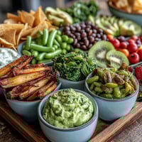A vibrant St. Patricks Day treats board overflowing with fresh green vegetables, fruits, and savory snacks for festive snacking.